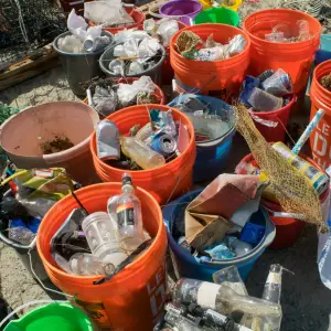 construction site bins with rubbish waste