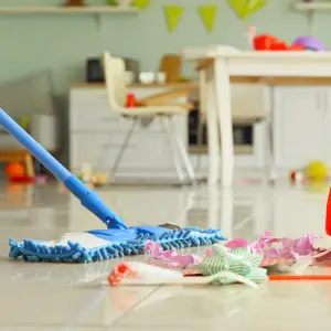 cleaning floors post-celebration