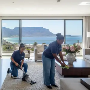 Express Cleaning team vacuuming and polishing